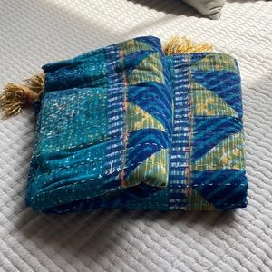 Anthropologie Kantha clothe throws, reversible in turquoise and blues